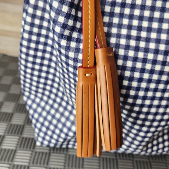 Dooney & Bourke Coated Blue Red Cotton Gingham Hobo Shoulder Bag Checkered Navy - Picture 5 of 16